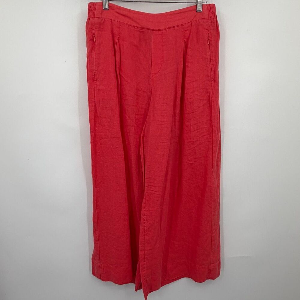 Athleta Orange Playa Linen Flax Wide Leg Pleated Cropped Pants Size 14
